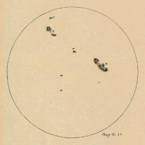 Manchas en el Sol dibujadas por Galileo (Fuente)