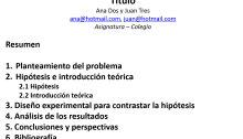 Índice para un informe científico:Resumen Planteamiento del problema Hipótesis e introducción teórica 2.1 Hipótesis 2.2 Introducción teórica 3. Diseño experimental para contrastar la hipótesis 4. Análisis de los resultados 5. Conclusiones y perspectivas 6. Bibliografía